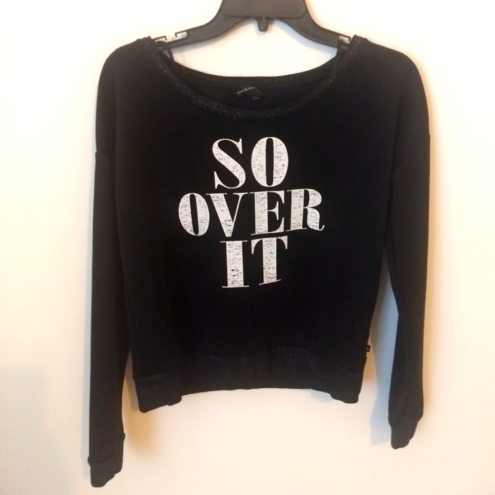 Rock & Republic Graphic Punk Black Letter Sweatshirt Small Glitter Fall Winter